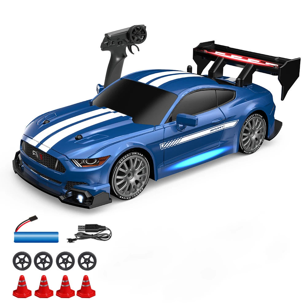 1:24 High Speed RC Drift Vehicle Cars Mustang 4WD Remote Control Racing Car Gift Competition Race Car Boys Toy Replaceable Tire