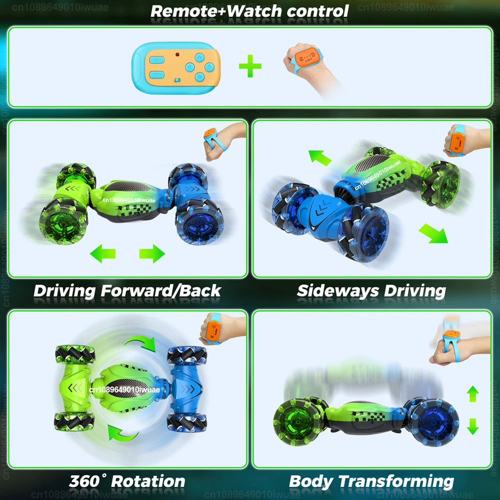 4WD RC Stunt Car Toy 2.4G Radio Remote Control Watch Gesture Sensor Rotation Twist Drift Car Vehicle Toy for Children Kids Gift