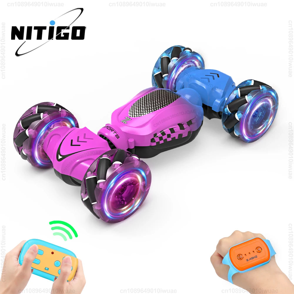 4WD RC Stunt Car Toy 2.4G Radio Remote Control Watch Gesture Sensor Rotation Twist Drift Car Vehicle Toy for Children Kids Gift