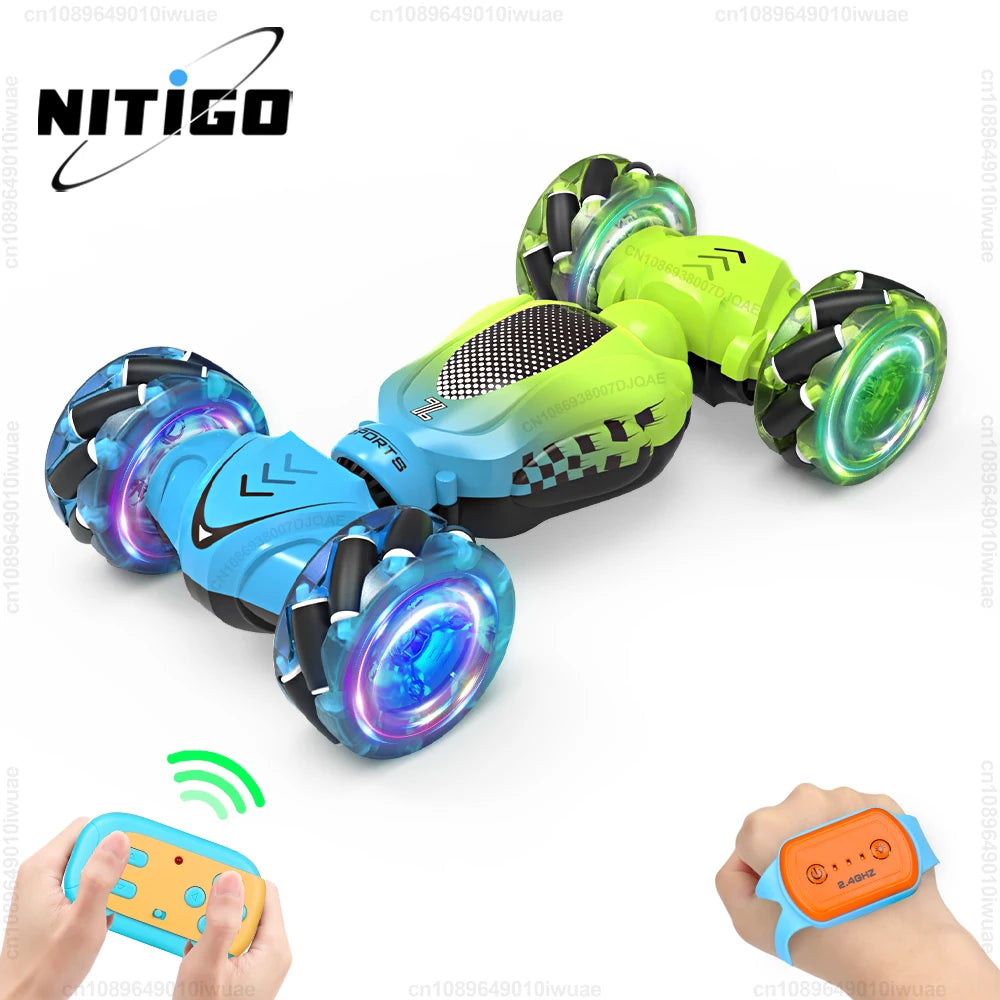 4WD RC Stunt Car Toy 2.4G Radio Remote Control Watch Gesture Sensor Rotation Twist Drift Car Vehicle Toy for Children Kids Gift