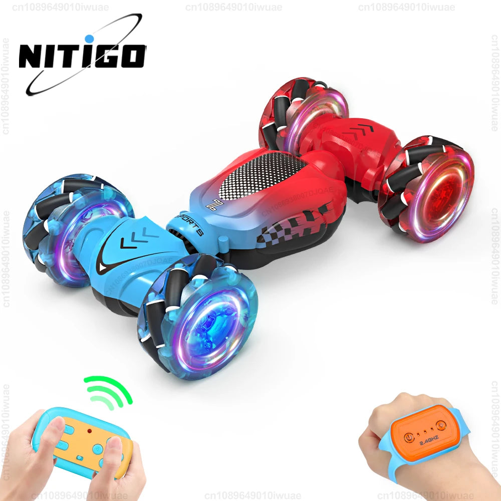 4WD RC Stunt Car Toy 2.4G Radio Remote Control Watch Gesture Sensor Rotation Twist Drift Car Vehicle Toy for Children Kids Gift