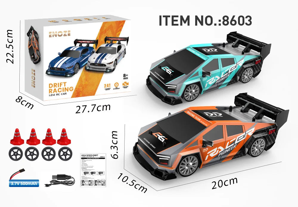 1:24 High Speed RC Drift Vehicle Cars Mustang 4WD Remote Control Racing Car Gift Competition Race Car Boys Toy Replaceable Tire